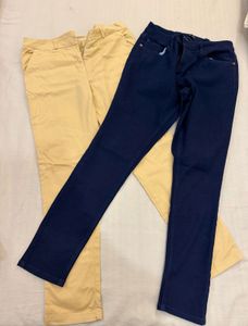 Combo of 2 pants beige and blue