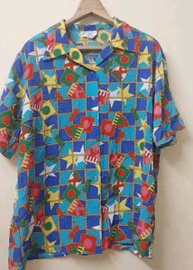 Vibrant Graphic Print Short Sleeve Button-Up Shirt