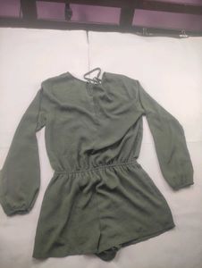 Women's Green Lace-Up Romper