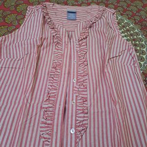 Striped Ruffle V-Neck Sleeveless Top