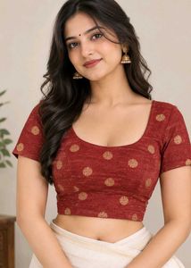 Maroon Brocade Blouse with Gold Polka Dots