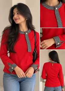 Chic Red Long Sleeve Top with Bow Detail