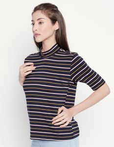 Annabelle Navy Textured Round Neck regular fit