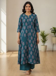 Teal blue Paisley Print Kurta