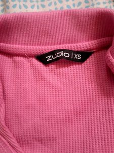 Chic Ribbed Pink Polo Crop Top