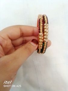 Sparkling Gold Beaded Bangles - Set of 2