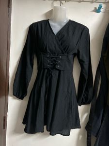 Chic Black Lace-Up Corset Dress