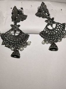 Oxidised Silver Butterfly Jhumka &amp; Statement Earri