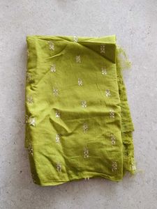 Blouse piece -Beautiful Lime Green with Foil Print