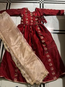 Price Drop Red Anarkali with beautiful Dupatta