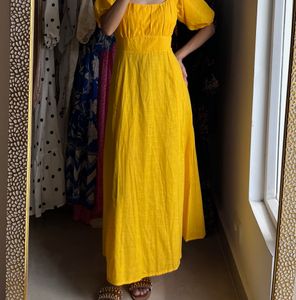 Yellow Linen Cotton Maxi Dress
