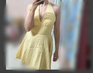 Yellow Gingham Halter Dress