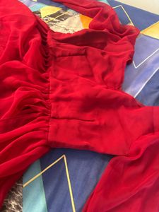 Elegant Red Long Sleeve Dress and slightly cut