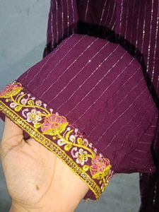 Elegant Purple Striped Kurta pant set