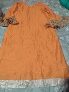 Embroidered Orange Kurta