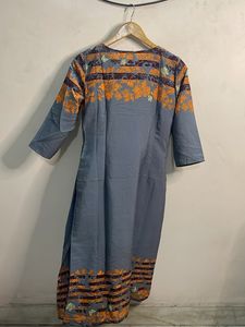 Grey Kurta with Orange Floral Print