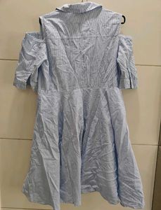 Madame Blue Striped Cold Shoulder Shirt Dress