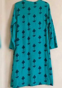 Teal Printed Cotton Kurti triangle tree