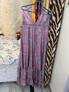Pink Paisley Print Halter Neck Maxi Dress