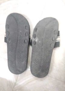 Black Slides with Striped Strap