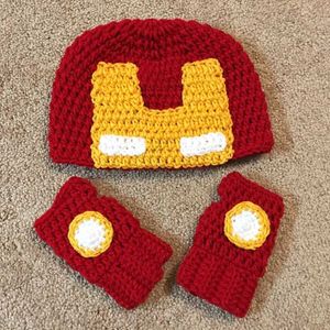 Iron Man Crochet Hat & golve Set
