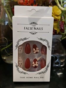 Chic False Nails - Maroon Bow Design