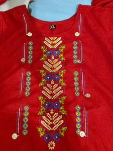 Embroidered Red Kurta