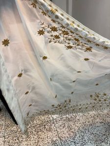 Elegant White &amp; Gold Embroidered Skirt