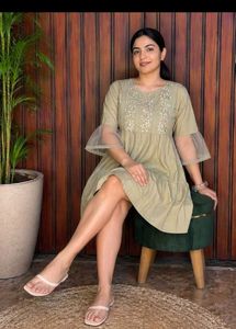 Embroidered Olive Green Kurta