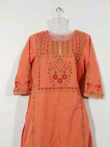 Orange Printed Cotton Kurti Set (Women)