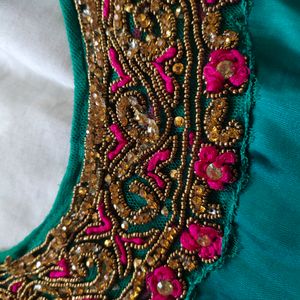 Silk Patiala Suit With Neck Embellished And Net Du