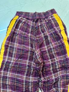 Wine color Pants With Mustard Stripes