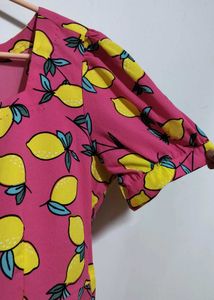 Cute Pink Lemon Print Dress