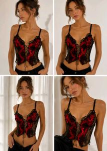I. Gothic Red & Black Lace Corset Top