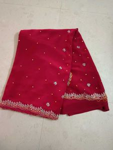 Beautiful Red Saree with Embellishments
