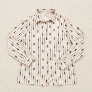 Cream Printed Button-Down Shirt 🤎❤️