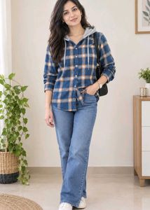 Blue Plaid Hoodie Shirt