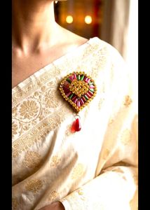 3Exquisite Beaded Brooch with Red Drop