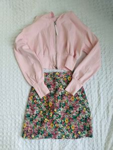 Combo Pink Cropped Hoodie &amp; floral mini s