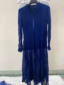 Elegant Blue Crushed Georgette Abaya Style