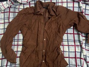 Brown Crinkled Button-Up Shirt