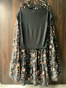 Black Cowl Neck Top &amp; Floral Tiered Maxi Skirt
