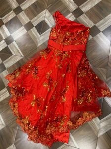 Stunning Red Embellished One-Shoulder Dress