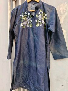 Embroidered Denim Kurta