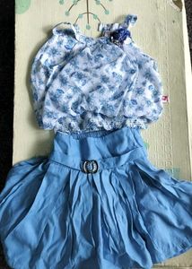 Blue Floral Top & Skirt Set