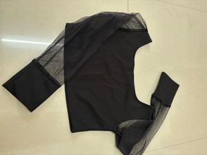 Sheer Sleeve Black Crop Top Or Blouse