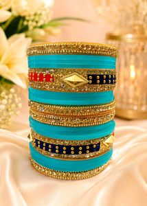 New Stunning Teal & Gold Beaded Bangles