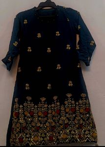 Embroidered Teal Kurta Set with Red Dupatta