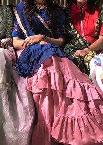 flared chaniya choli with frills and khatli work b