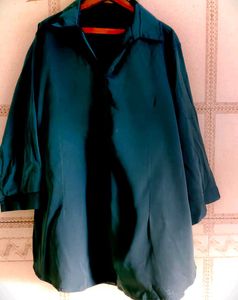 Elegant Teal Satin Button-Up Shirt